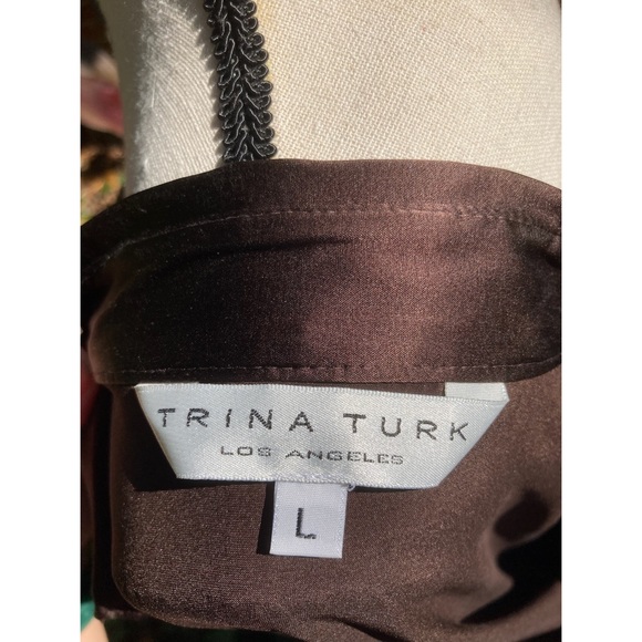 Trina Turk Brown Silk Blouse - Large, Rhinestone Cuffs Long Sleeve, Saks 5th Ave - Picture 2 of 8